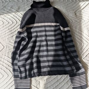 Liz Claiborne Black and Gray Striped Turtleneck Sweater